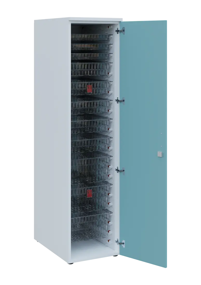 EUROMEDICA D - 46 TRANSPARENT skříň léková boxová, 1-dveřová, pravá, 1950x460x735, korpus bílý, dvíř